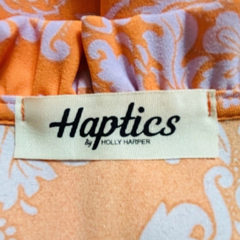 Haptics Womens 1X Tiered Maxi Dress Boho Print Orange Lavender Flutter Sleeve - Picture 4 of 9